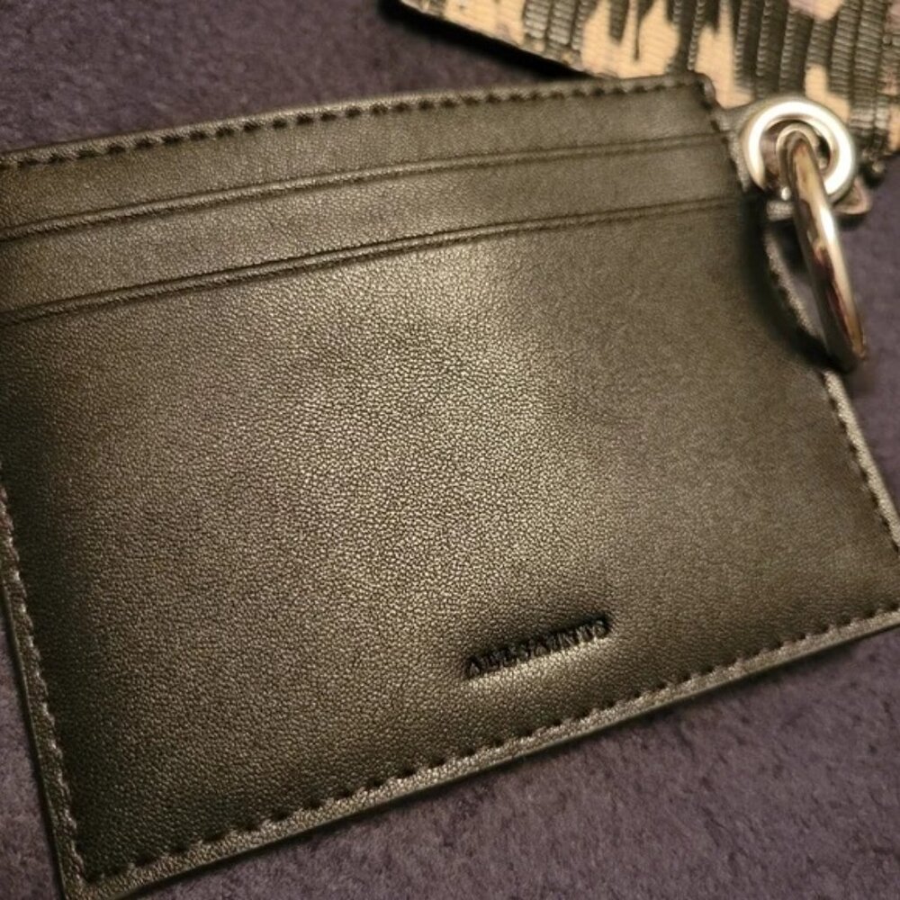 NWT All Saints Hocker Leather Key Fob ID Card holder Coin Purse Dual Pouch Grey - Picture 2 of 10